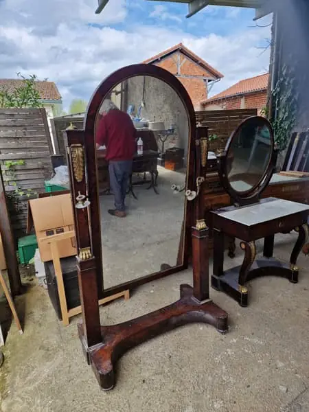 Psyché, miroir sur pied en acajou