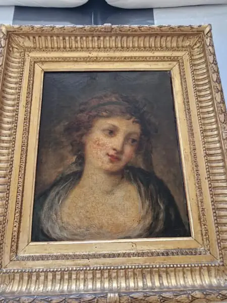 Portrait de jeune femme à l'huile, cadre doré
